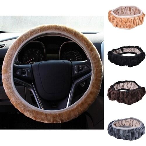 1 pc DIY short Plush Warm Fur Car Steering Cover Woolen Handbrake multi-color Car Accessories for autumn winter