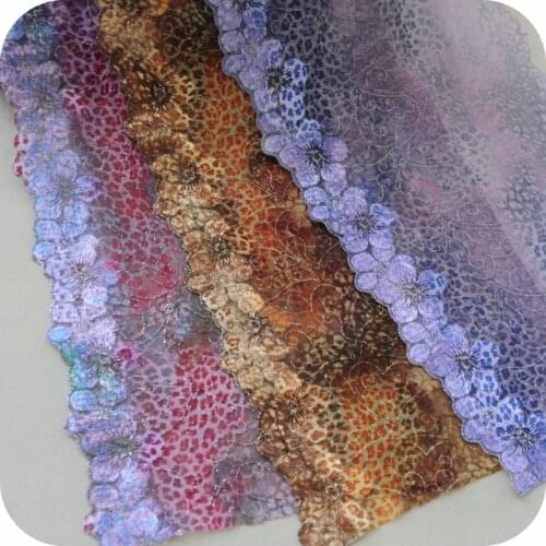10meters Handmade Flower Embroidery Lace Trim Mesh Tulle Elastic Purple Brown Fabric Wedding Hair Bow Clothes DIY Craft Sewing