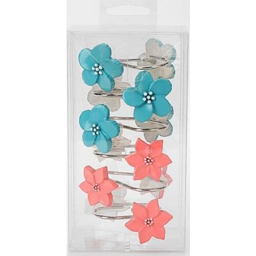 12pcs/pack Resin Flowers Shower Curtain Rings Hooks Rust-Resistant Curtain Bathroom Accessories Polished Satin iron Hook