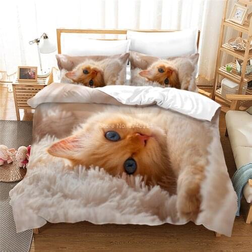 2/3pcs Lovely Pet Cat Kitty Kitten Duvet Cover Set Twin Full Queen King Size Bedding Set Home Textile for Kid Adult Bedroom Gift