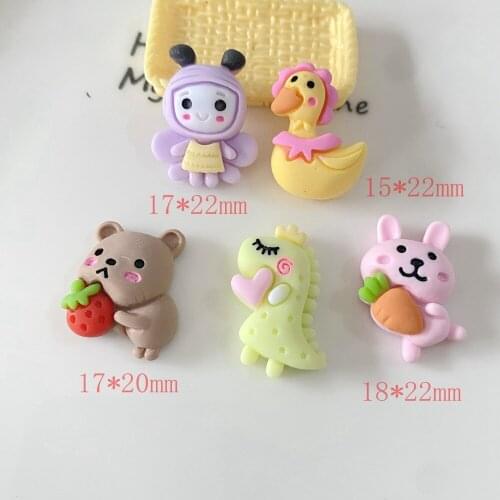 20pcs Mini Cartoon Series Bear Duck Bee Dinosaur Resin Flatback Cabochons Accessories For Hair Bows Planar DIY Home Decration