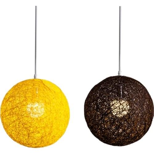 2x Coffee/Yellow Bamboo, Rattan and Hemp Ball Chandelier Individual Creativity Spherical Rattan Nest Lampshade