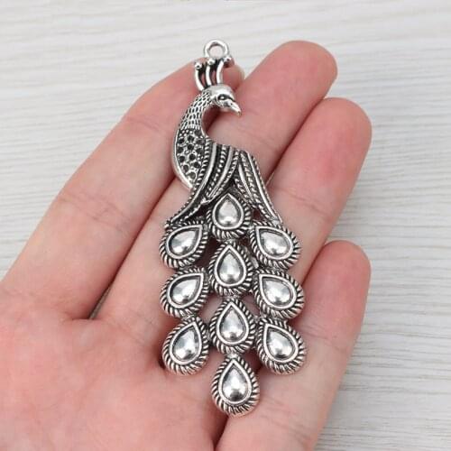 3 x Large Peacock Animal Charms Pendants for Necklace Jewelry Making Findings 84x30mm