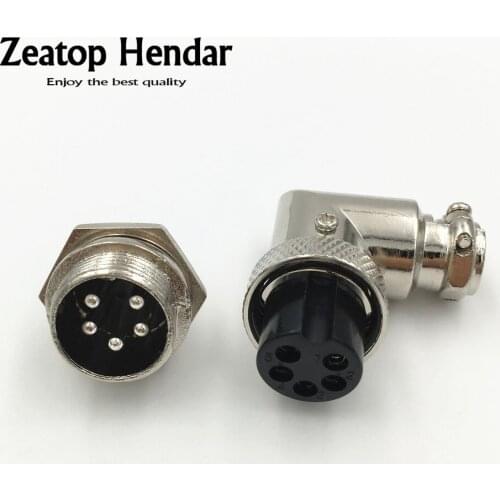 5 Set Electric GX16 M16 Elbow 90 Degree Right Angle 5 Pin Aviation Connector Female Plug and Male Chassis Mount Socket