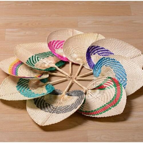 50pcs Palm Leaves Fans Handmade Wicker Multicolor Palm Fan Traditional Chinese Craft Home Decoration Gifts SN1815