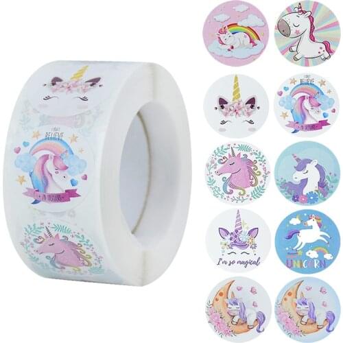 500pcs/roll Reward Stickers for Kids Cute Panda Unicorn Pattern School Teacher Supplies Child Stationery Cartoon Animals Sticker