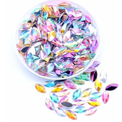5X10mm-7x15mm AB Color Horse Eye Acrylic Non Hot Fix Rhinestones Flat back Crystal Leaf Nail Gems Beads For Nail Art Decoration
