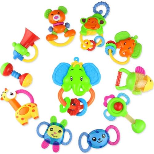 8/10pcs Newborn Baby Rattles Set Kids Toys Shaking Bell Crib Ring Hand Hold Jingle Teether Game for 0- 12 Months Infant Gift