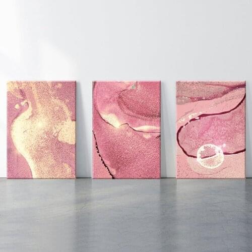 Abstract Gold Pink Marbling Photos Wall Art Golden Gilt Line Canvas Painting Modern Luxury Posters for Living Room Hoom Decor