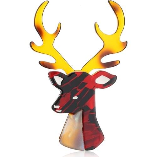 APSVO Acrylic Cute Elk Brooches Antlers Pins for Women Animal Brooch Acetate Fiber Halloween Christmas Gifts Costume Jewelry
