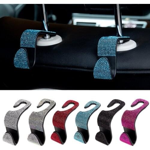 Car Seat Back Hook Diamond Bling Rhinestones Hanger Auto Back Universal Headrest Mount Storage Holder Car Interior Accessories