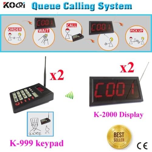 Wireless Queue Paging System Fast Food Service Equipmeny With CE ( 2pcs K-2000 display + 2pcs K-999 Transmitter Keypad)