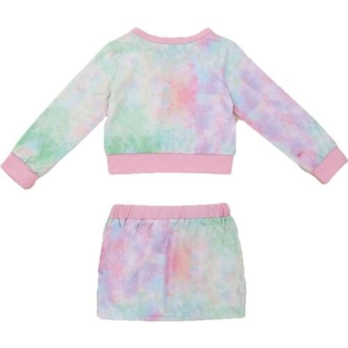 Tie Dye Children Girls Set Toddler Girl Long Sleeve O Neck T-shirt + Elastic Waist Skirt Infant Baby Children Kid Outfits 0-4Y