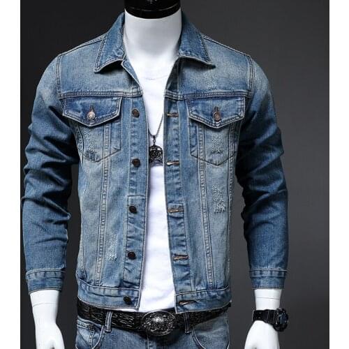 Skinny Denim Jacket Men Vintage Trendy Classic Design Jean Coat Spring Autumn Fashion Slim Streetwear Motorcycle Outercoat