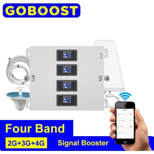 GOBOOST 4g Signal Booster Four Band 800 900 1800 2100 Mhz Four Led Display Full Coverage Gsm Cellular Amplifier With 13m cable