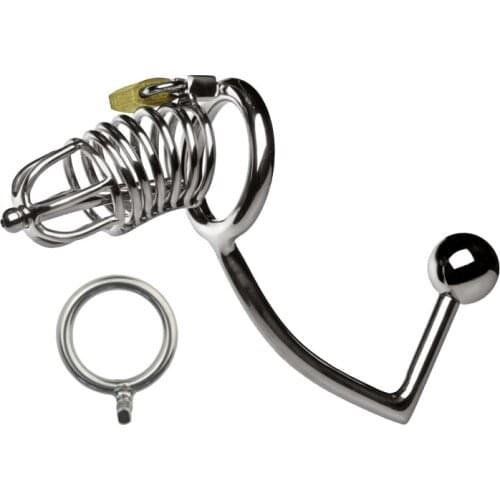 Multifunction Male Chastity Lock With Anal Hook Penis Ring Chastity Lock Chastity Belt Cock Ring Anal Sex Toy Adult Game CPA160
