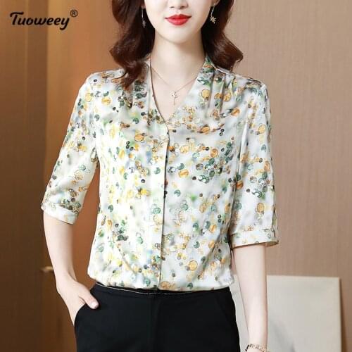 Fashion Womens Tops And Blouses v neck silk Office Blouse Women Tops short Sleeve Women Shirts Elegant Women Blouse Shirt