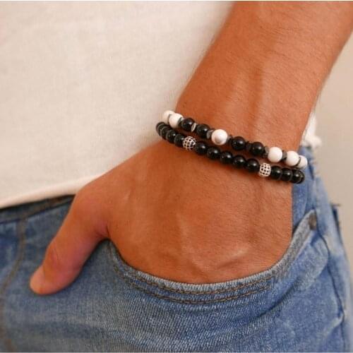 Fashion Men Bracelet Sets 2020 Trendy Ball 6mm Stone Charm Beads Bracelet For Men Jewelry Gift