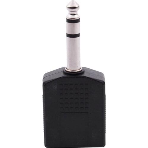 Mono 6.35mm Male Plug to Dual 6.35mm Female Socket Splitter Adapter Connector