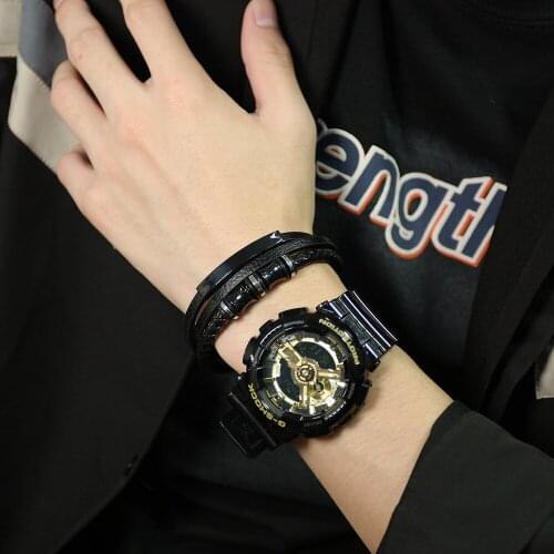 Men Hand Bracelet For Wrist Accessories Black Stainless Steel Mutil Layer Band Leather Pulseras Viking Style Bangle Daily Wear