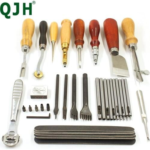 Handmade Leather Waistband Hole Punching Leather Edge Groover Awl Leather Row Wheel DIY Leather Craftwork Tool Set Supplies 30pc