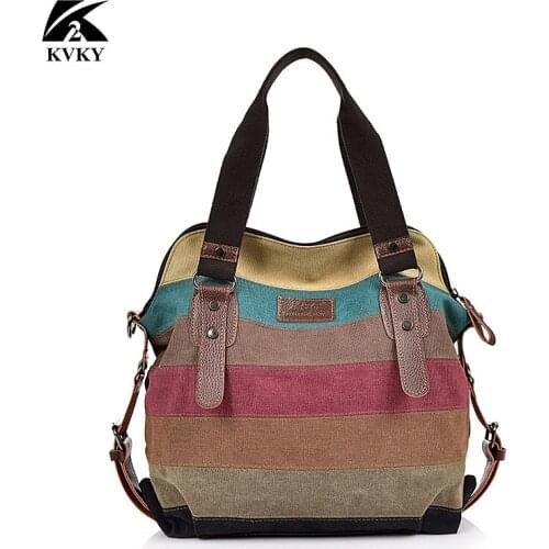 2020 New large-capacity womens tote color striped canvas handbag multi-function laptop messenger shoulder bag