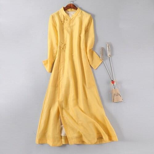 New improved oder cotton and hemp cheongsam dress in autumn of 2019