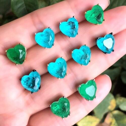 Charm Heart Shape Stud Earrings for women green blue Fusion Stone small Love Heart Earrings Gold Color Plated Fashion Jewelry
