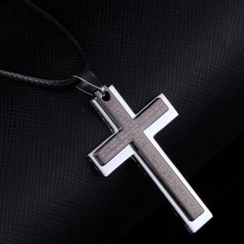 TDQUEEN Cross Bib Collar Pendant Necklaces Retro Vintage Metal Black Leather Cord Punk Cross Jesus Men Necklace