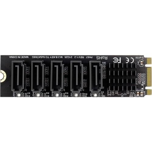 M.2 NGFF B-Key Sata to SATA 3 5 Port Expansion Card 6Gbps Expansion Card JMB585 Chipset Support SSD and HDD