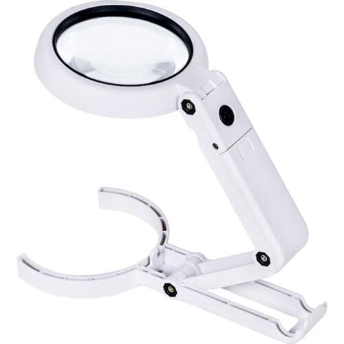 Portable Illuminated Magnifying Glass Handheld Folding Lamp Loupe Magnifier with 8 LED Lights for Reading