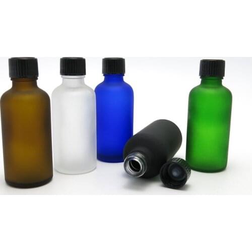 20 x 50ml Frost Emtpy Portable Glass Essential Oil Bottler With Black Polyseal (Cone)Lined Closures,5/3OZ Cosmetic Container