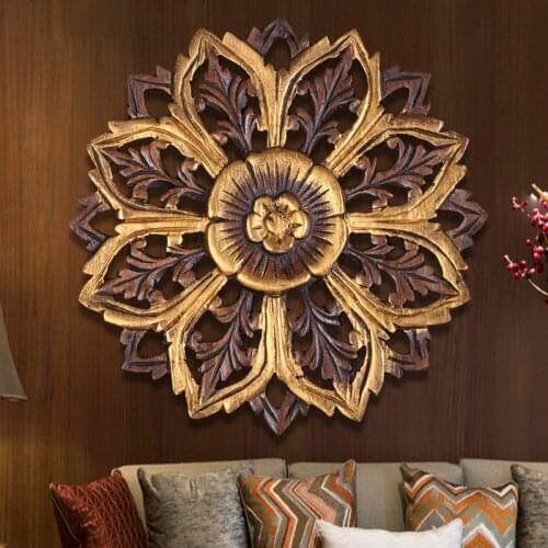 Thai wood carving crafts family living room background wall decorative plate pendant solid carved wall fresco wall decorations