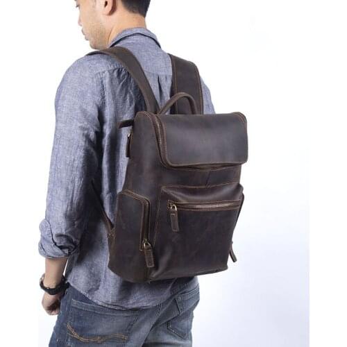 New Retro Unisex genuine leather backpack mens personalized first layer leather backpack computer bag crazy horse cowhide