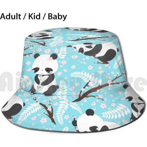 Panda Sun Hat Foldable UV Protection Panda Cherry Blossom Cute Blossom Spring Summer Flowers Floral