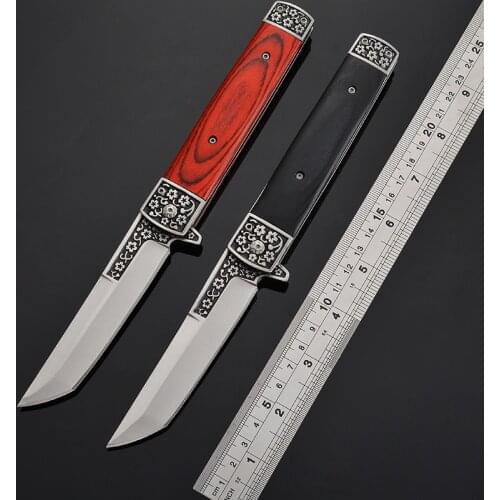 Folding Pocket Knife Sharp Survival Tactical Knife Wood Handle Combat Outdoor EDC Tool Camping Hunting Knives For Self-defense