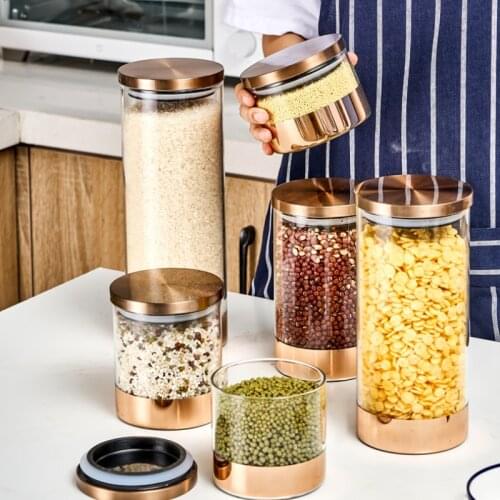 Stainless Steel Cover Glass Sealing Cans Kitchen Storage Bottle Seal Food Container Coffee Beans Cereals Candy Tea Storage Tank