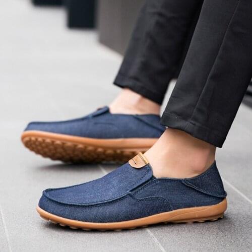 Fashion Men Canvas Shoes Casual Loafers Breathable Flat Walking Shoes Men Sneakers Comfort Driving Shoe Moccasins Big Size 38-47