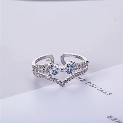YJGS Exquisite Opening Cubic Zirconia Bow-Knot Shape Rings Ladies Love Crown Adjustable White Rhinestone Ring Jewelry Wholesale