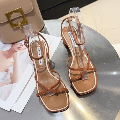 2021 NEW Summer Women Peep-toe Heel Sandals Heels Waterproof Cross Strap Hollow Out Sexy Sandals For Womens Shoes p979