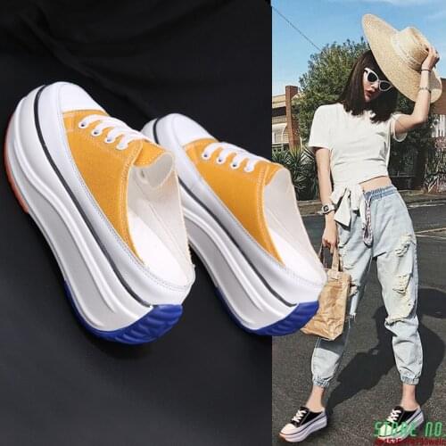 2020 Summer new half slippers Baotou without heel inside increase womens sneakers outdoor canvas walking shoes women ZZ-245