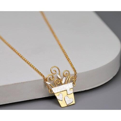 S.EAST SUN 925 Sterling Silver Hand Made heart-shaped flowerpot Pendant Necklace, suitable for womens party gift jewelry