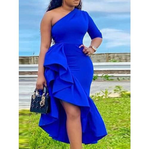 Women Dress One Shouler Party Ruffles Party Sexy Femme Elastic Clubwear Night Out Celebrate Vestidos Female African Fashion XXL