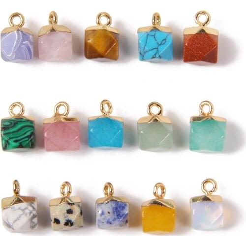 1-5 pcs/set Natural Tiger Eye Stone Diamond Pendants 11*9 mm Faceted Sodalite Gold Statement Connector Charm For DIY Jewelry