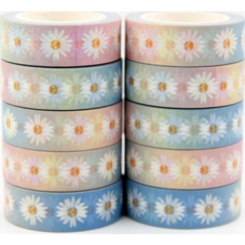 10PC 15MM*10M Rainbow chrysanthemum Flower Designs Wide Washi Tape Scrapbooking Japanese Album DIY Decorative Tape set