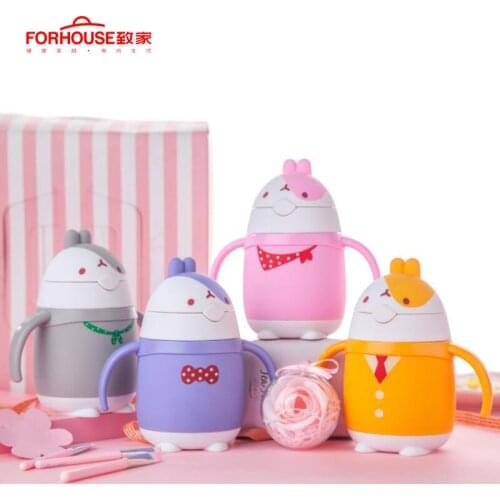 280ml Glass Kids Drinking Water Bottles Straw Children Bottle Cartoon Kettle Portable Sports Bottle