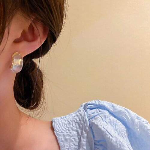 925 silver needle fashion jewelry with new personality C-shaped opal earrings temperament earrings for women party wholesale