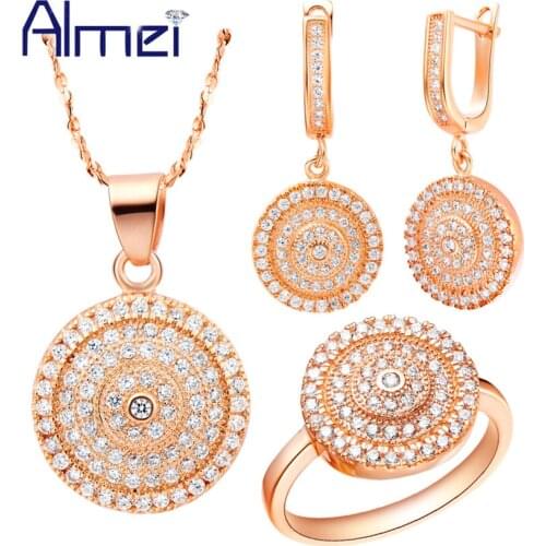Almei White/Rose Gold Color Wedding Jewelry Sets for Women Bridals Gift Fashion Crystal Zircon Round Luxury Jewellery T120