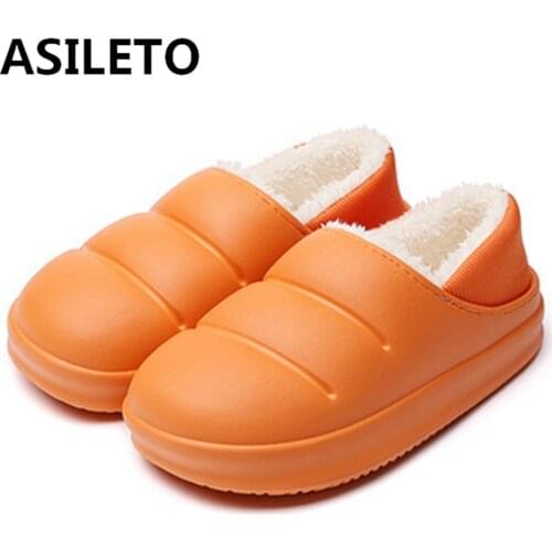 ASILETO Lovers cotton slippers female bag with indoor warm shoes home household thick-soled waterproof cotton shoes men winter