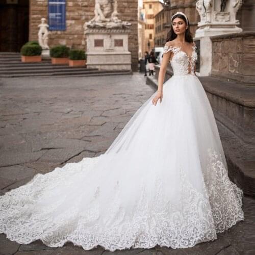 Robes De Mariage Ball Gown Wedding Dress Cap Sleeve Luxury Sukienka Na Wesele Beading Appliques Princess Hochzeitskleid